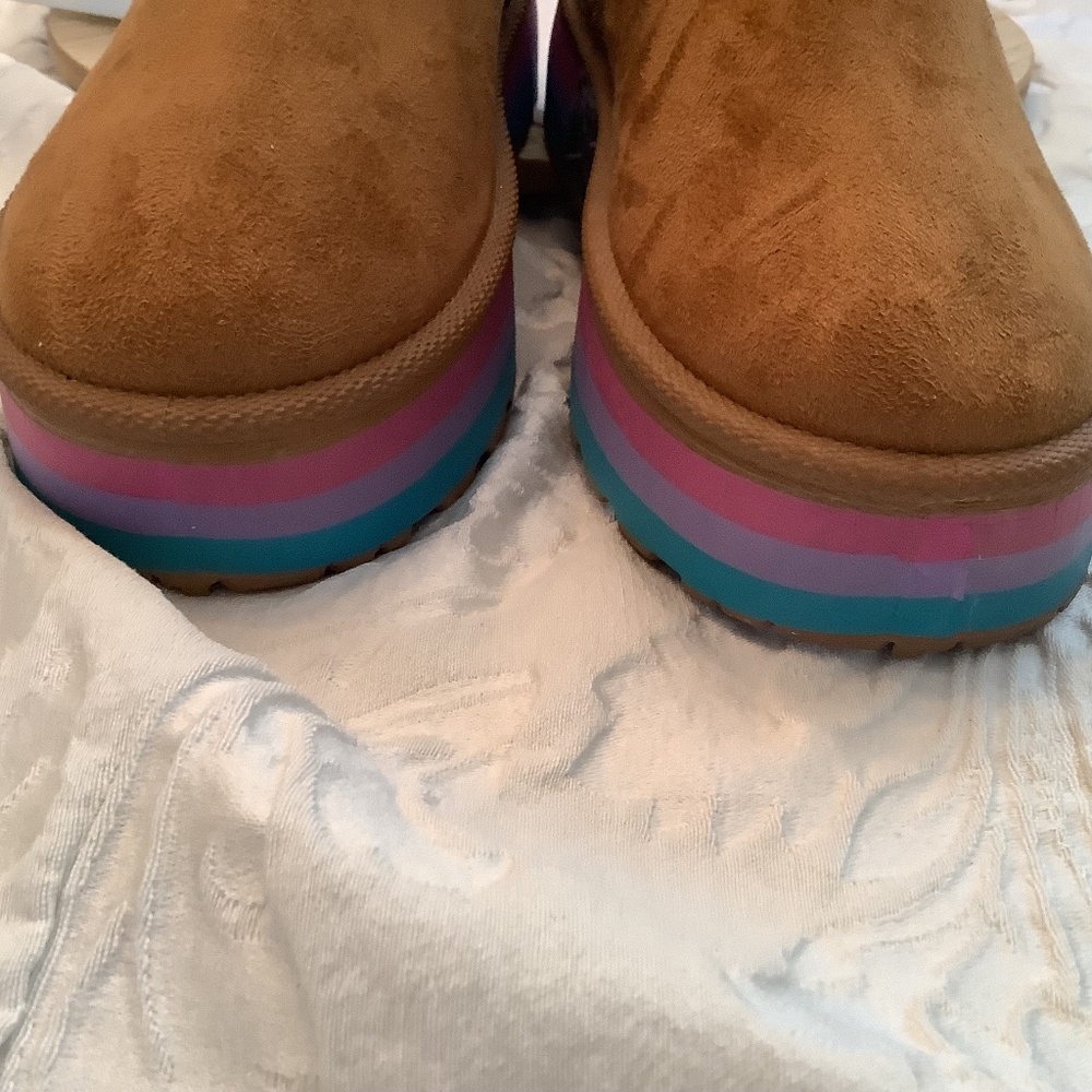 NWT MUDD Camel ankle fur platform boots youth sz. 3 - Picture 5 of 11